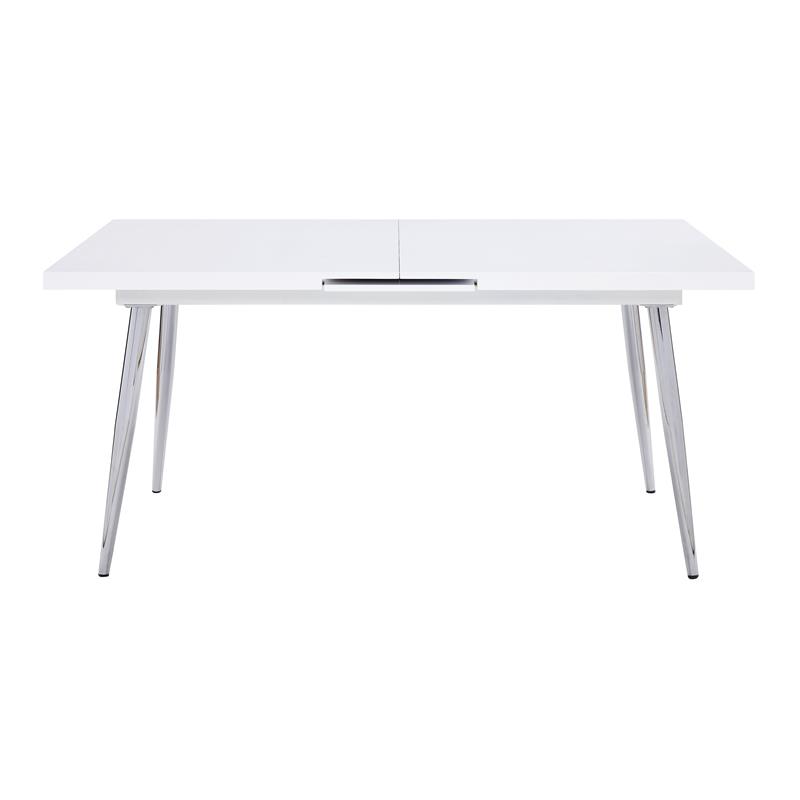 Bowery Hill Modern Dining Table in White High Gloss and Chrome