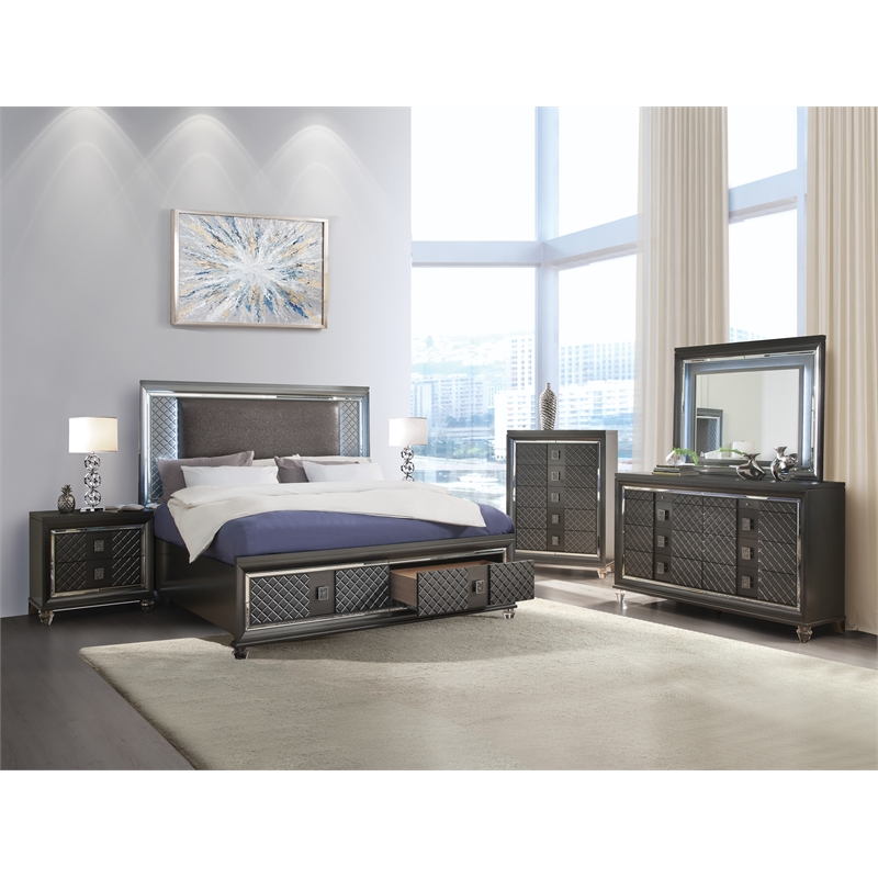 Bowery Hill Contemporary 8 Drawer Dresser in Metallic Gray