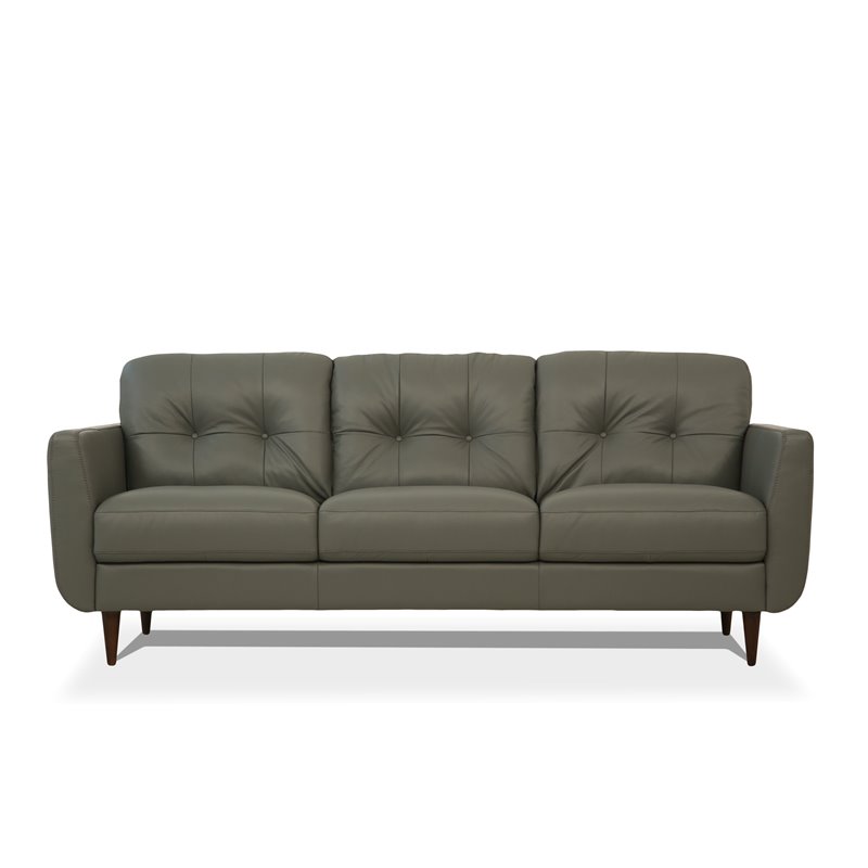 Bowery Hill Modern Tufted Leather Sofa in Pesto Green