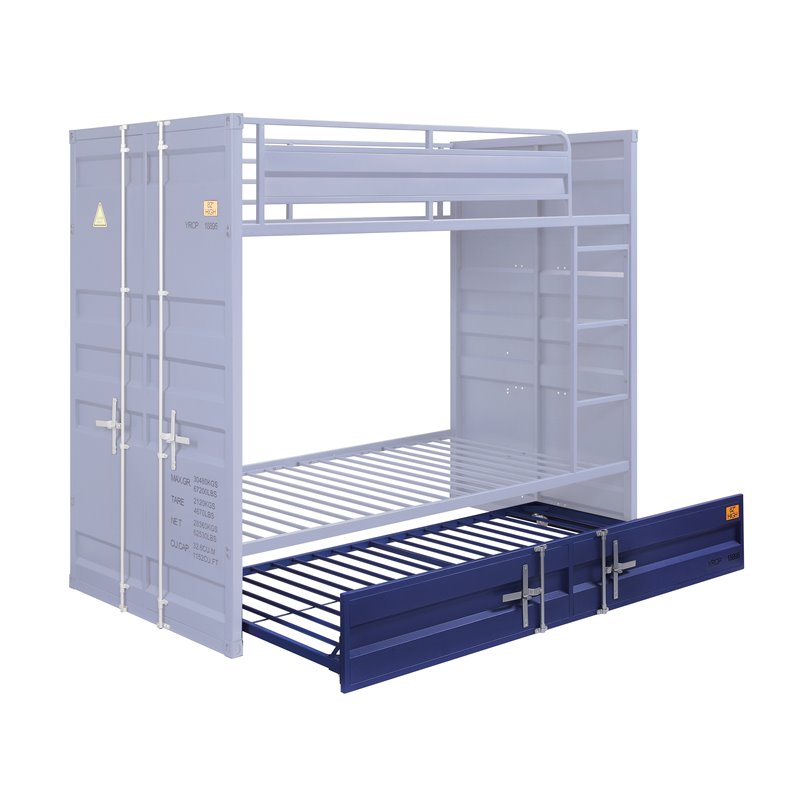 Bowery Hill Industrial Contemporary Twin Trundle with Caster Wheels in Blue
