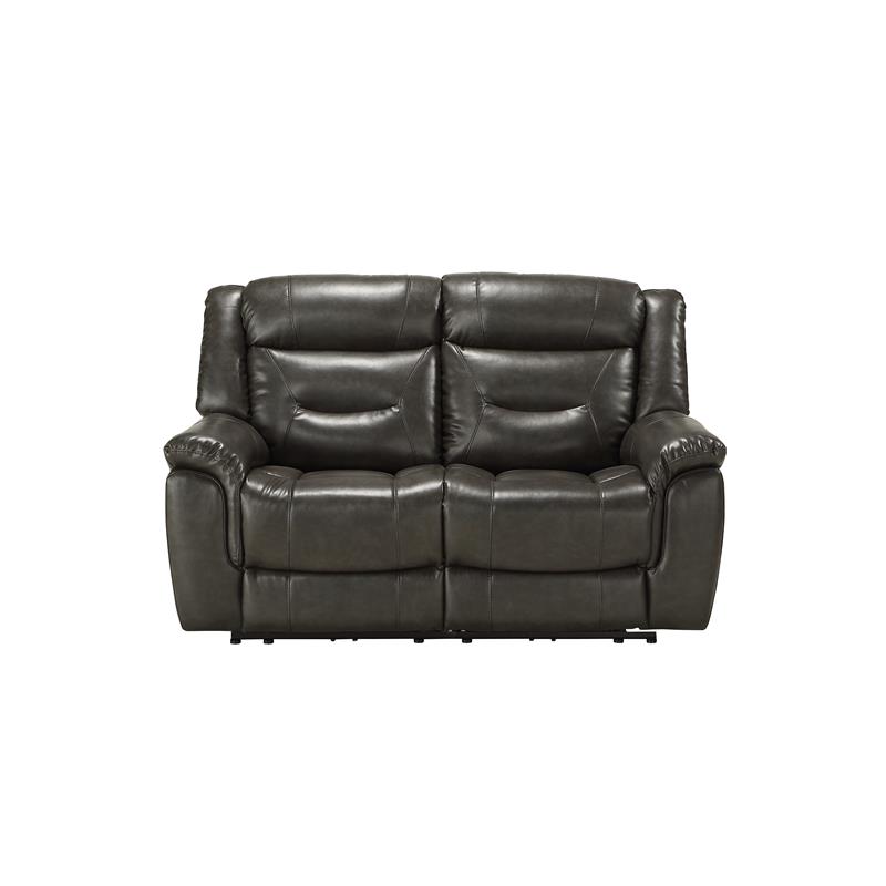 Bowery Hill Leather-Aire Power Motion Loveseat with USB Docks in Gray