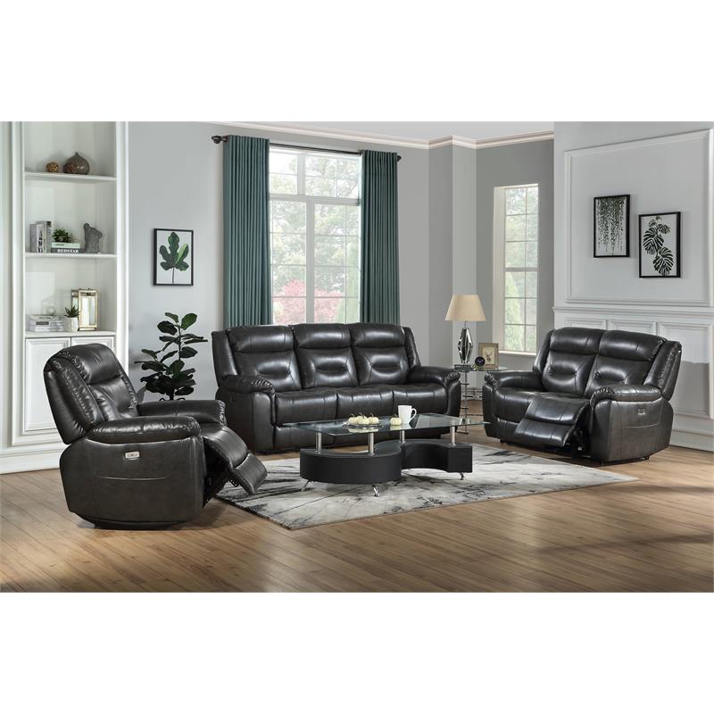 Bowery Hill Leather-Aire Power Motion Loveseat with USB Docks in Gray