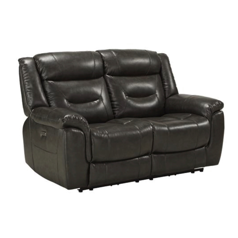 Bowery Hill Leather-Aire Power Motion Loveseat with USB Docks in Gray