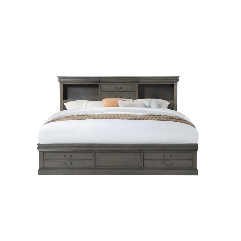 Bowery Hill Traditional Queen Bed with Storage in Dark Gray