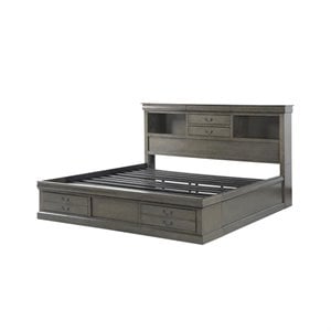Bowery Hill Traditional Queen Bed with Storage in Dark Gray