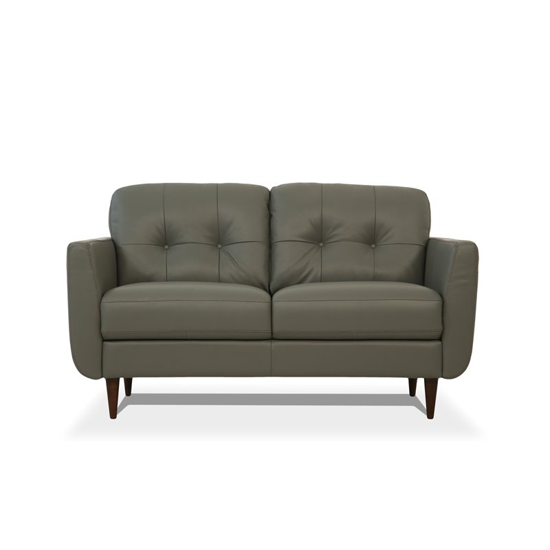 Bowery Hill Modern Tufted Leather Loveseat with Flared Arms in Pesto Green