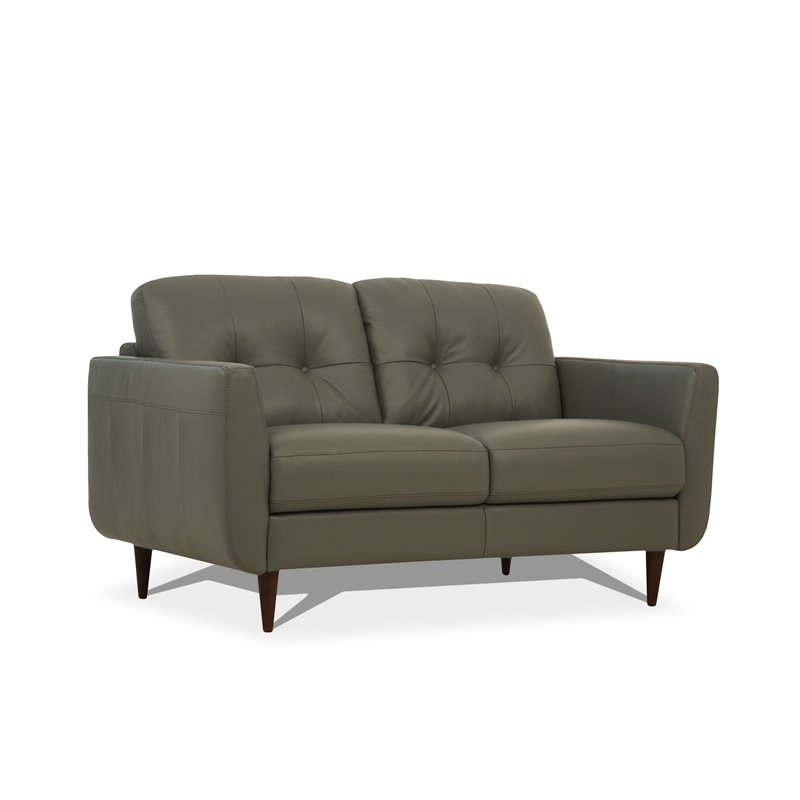 Bowery Hill Modern Tufted Leather Loveseat with Flared Arms in Pesto Green