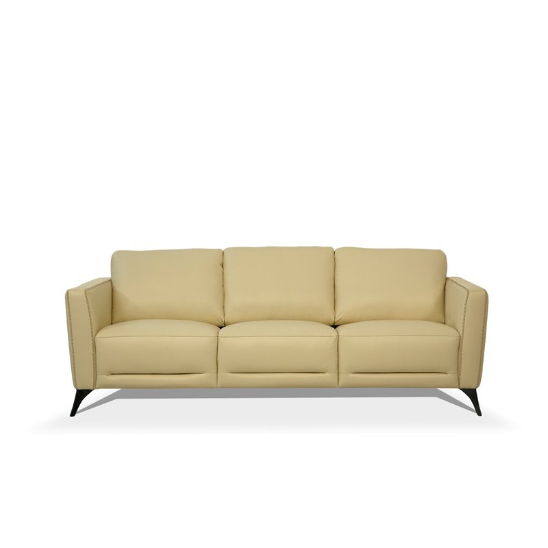 Bowery Hill Modern Leather Sofa With, Modern Cream Leather Sofa