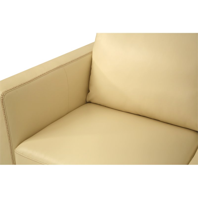 Bowery Hill Contemporary Leather and Metal Sofa in Cream Beige