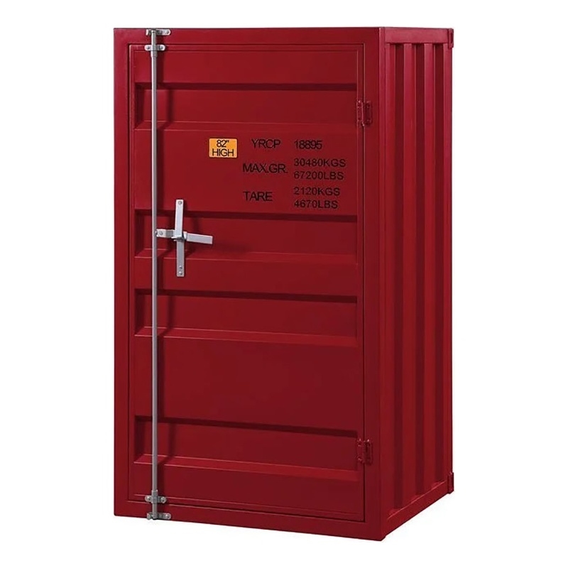 Bowery Hill Contemporary Metal Rectangular Chest with 1 Door in Red