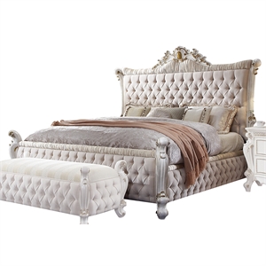 Bowery Hill Traditional Fabric Queen Bed in Antique Pearl White
