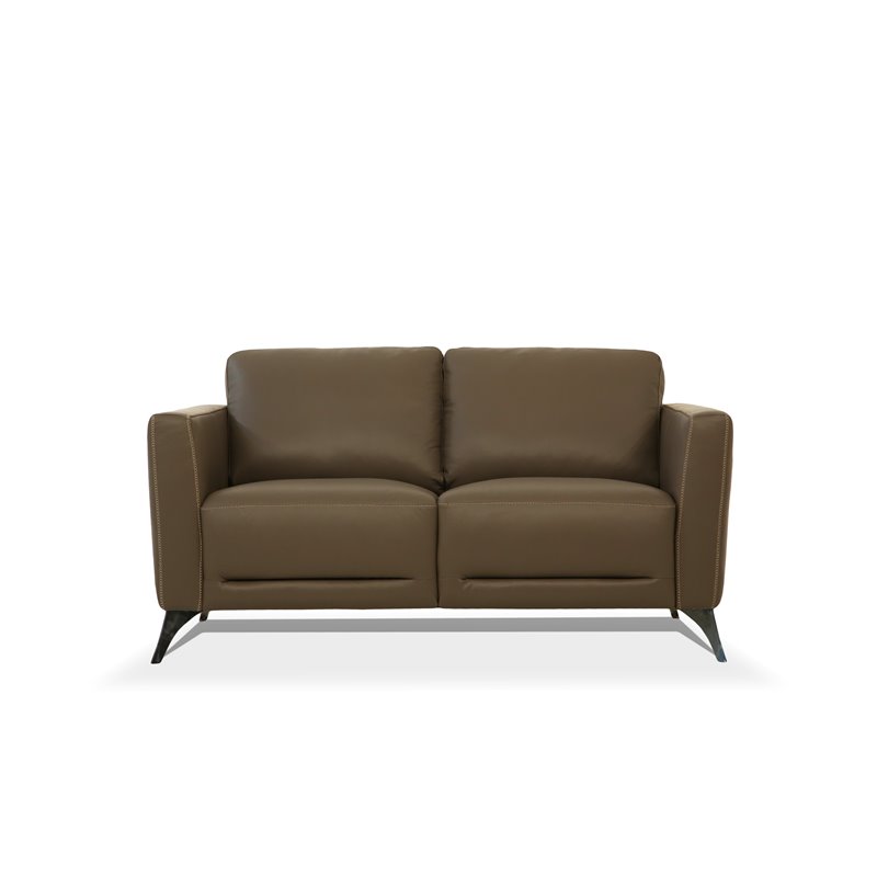 Bowery Hill Modern Leather Loveseat with Metal Legs in Espresso