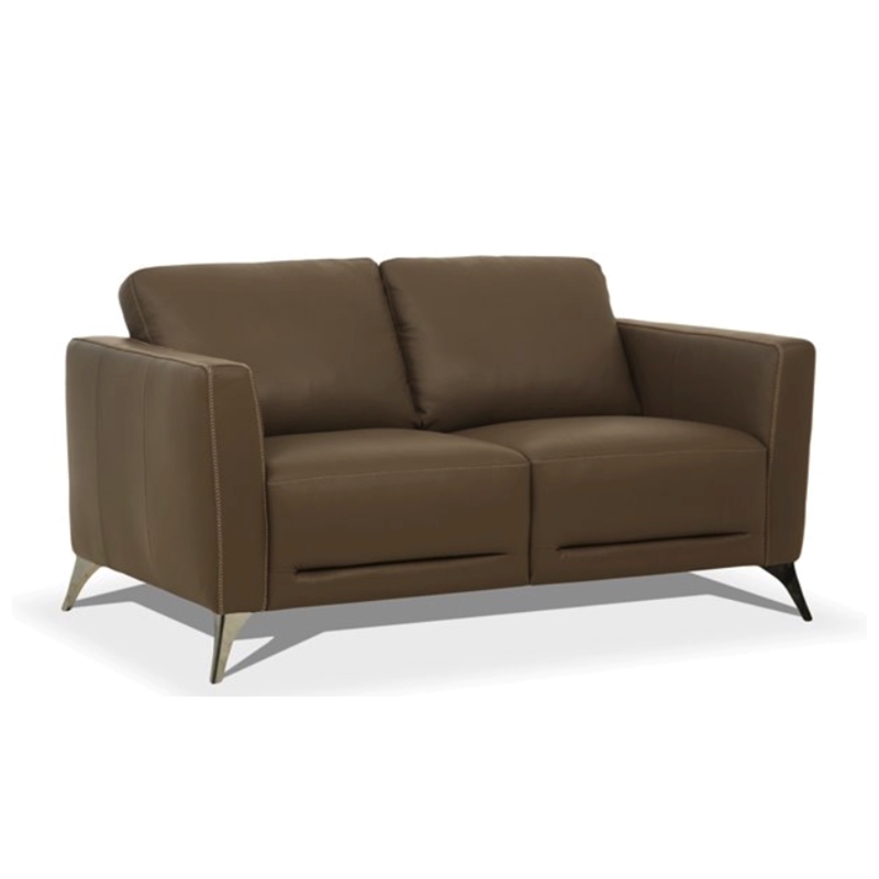 Bowery Hill Modern Leather Loveseat with Metal Legs in Espresso