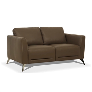 Bowery Hill Modern Leather Loveseat with Metal Legs in Espresso