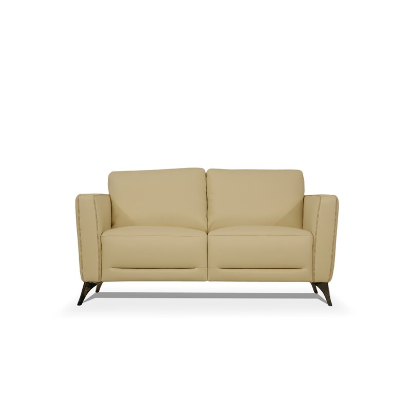 Bowery Hill Modern Leather Loveseat with Metal Legs in Cream