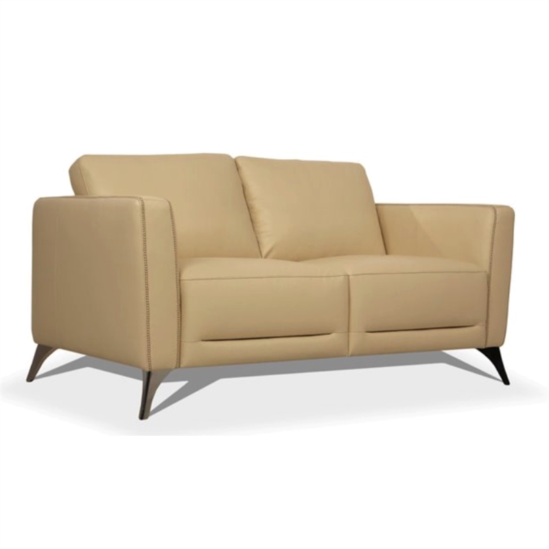 Bowery Hill Modern Leather Loveseat with Metal Legs in Cream