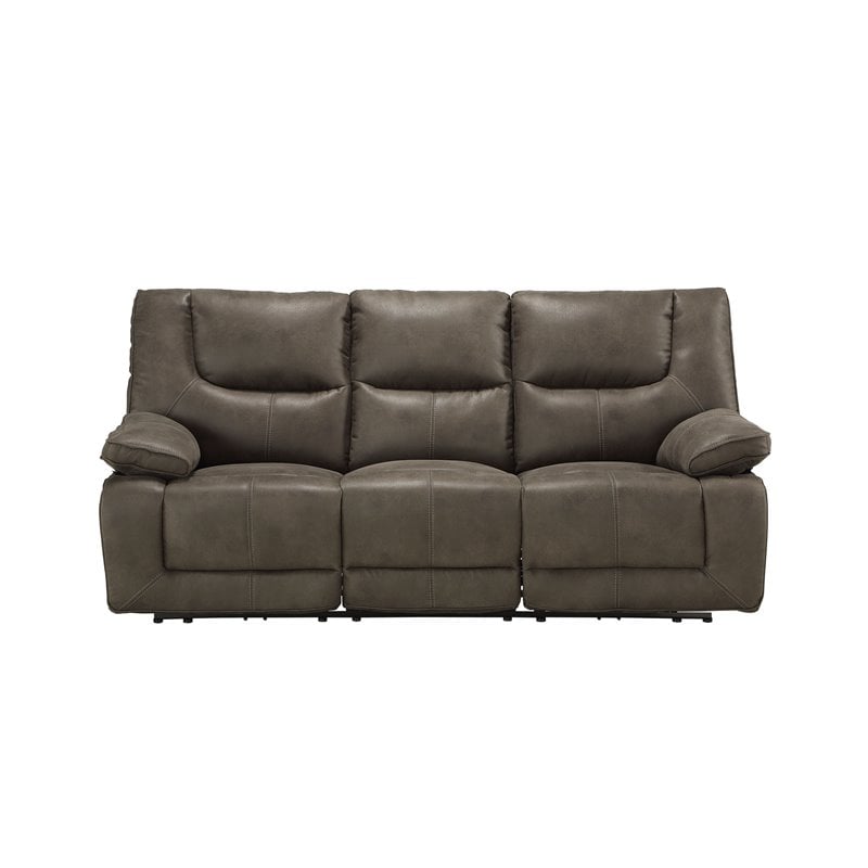 Bowery Hill Leather-Aire Power Reclining Sofa with USB Charging in Gray