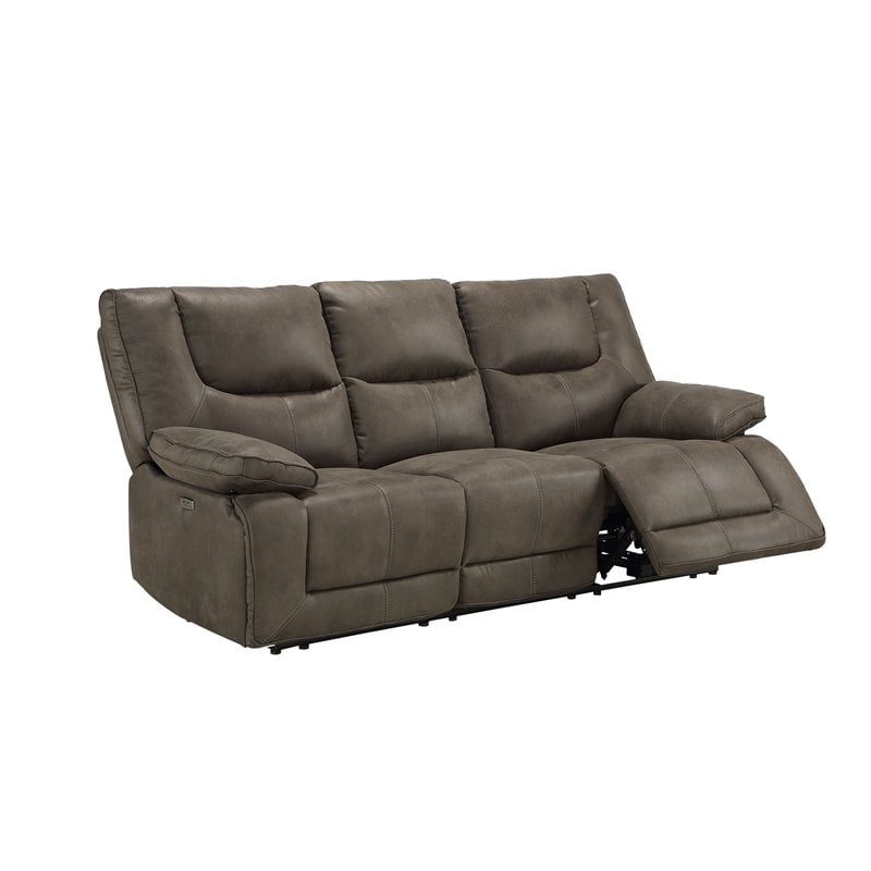 Bowery Hill Leather-Aire Power Reclining Sofa with USB Charging in Gray
