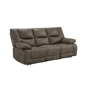 Bowery Hill Leather-Aire Power Reclining Sofa with USB Charging in Gray