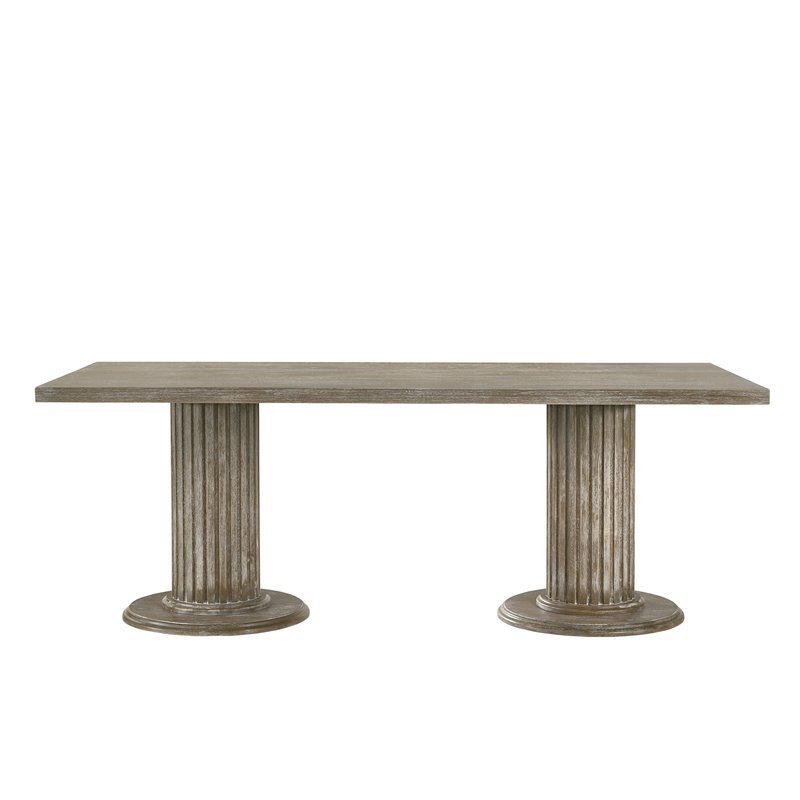 Bowery Hill Transitional Dining Table with Double Pedestal in Reclaimed Gray