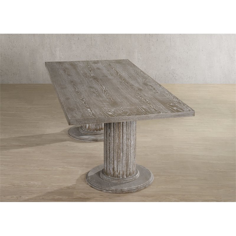 Bowery Hill Transitional Dining Table with Double Pedestal in Reclaimed Gray
