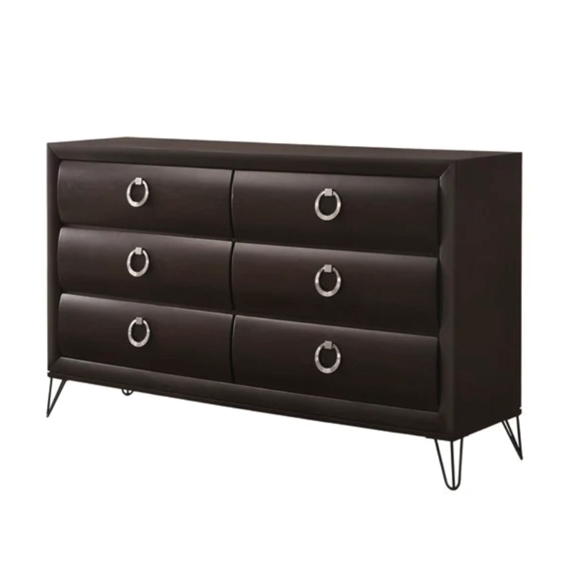 Bowery Hill Transitional 6 Drawer Dresser with Metal Legs in Dark Merlot