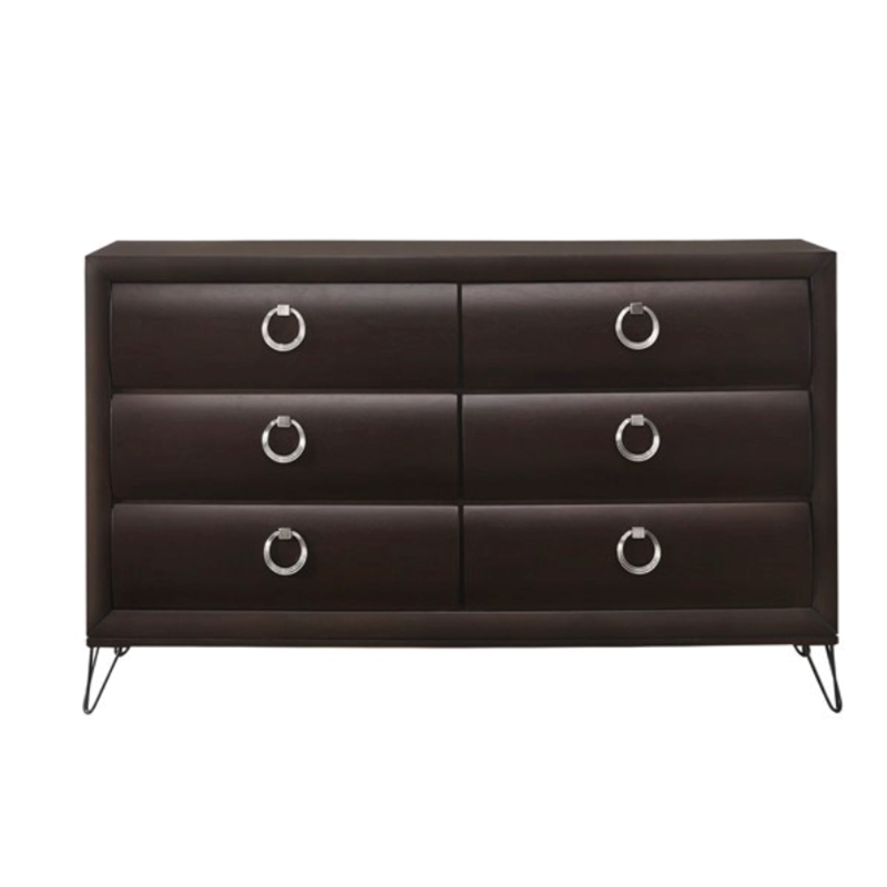Bowery Hill Transitional 6 Drawer Dresser with Metal Legs in Dark Merlot