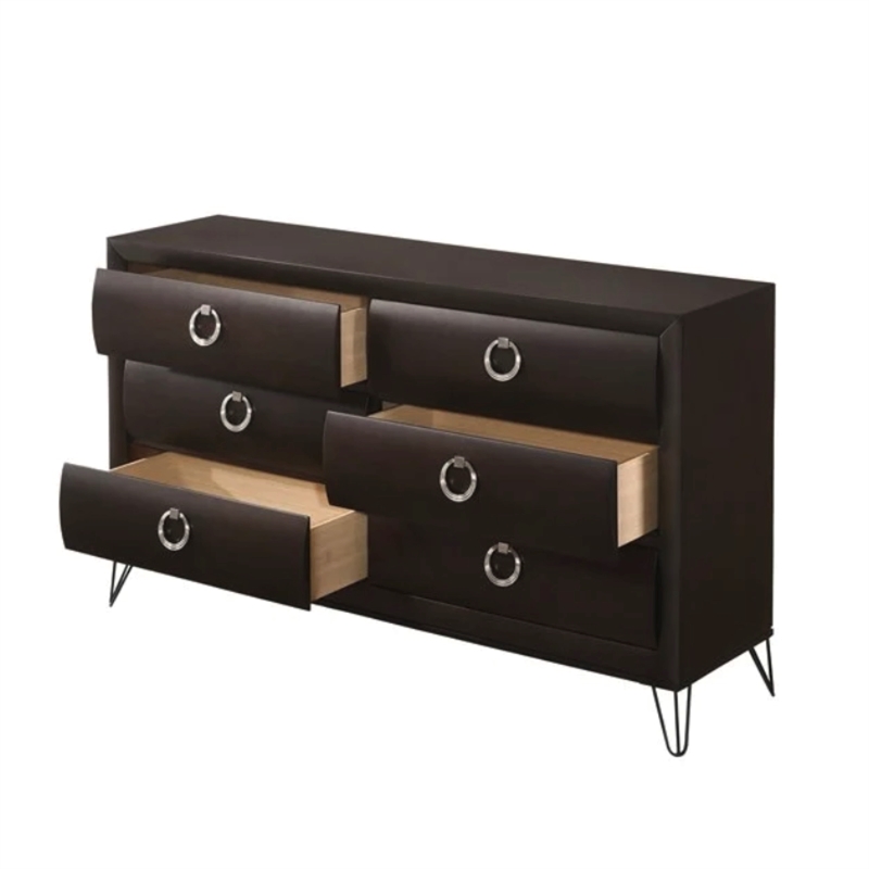 Bowery Hill Transitional 6 Drawer Dresser with Metal Legs in Dark Merlot