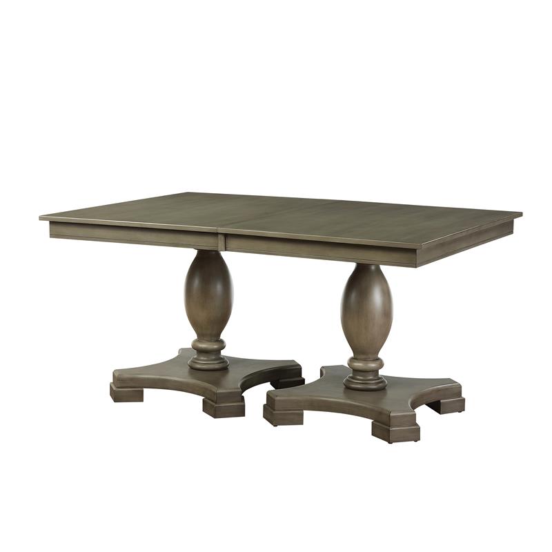 Bowery Hill Dining Table with Double Pedestal and Extension Leaf in Gray Oak