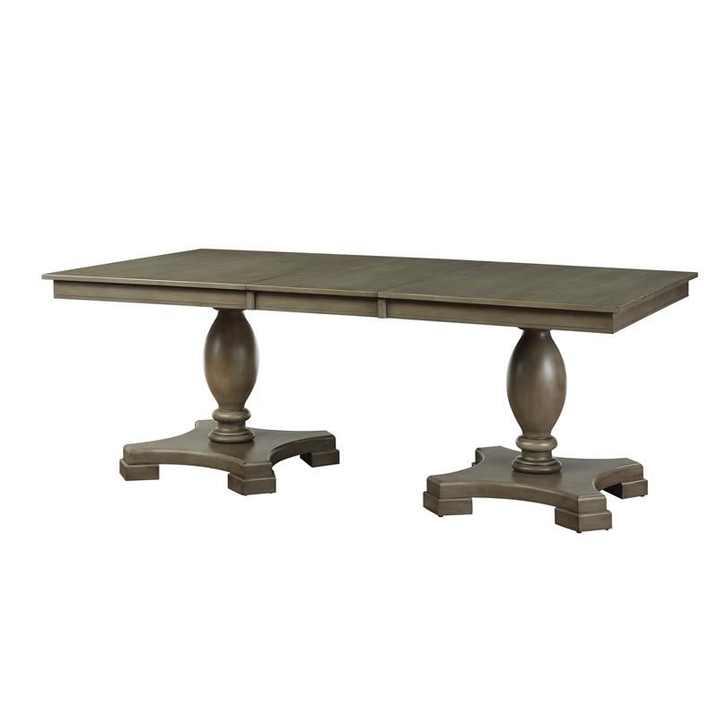 Bowery Hill Dining Table with Double Pedestal and Extension Leaf in Gray Oak