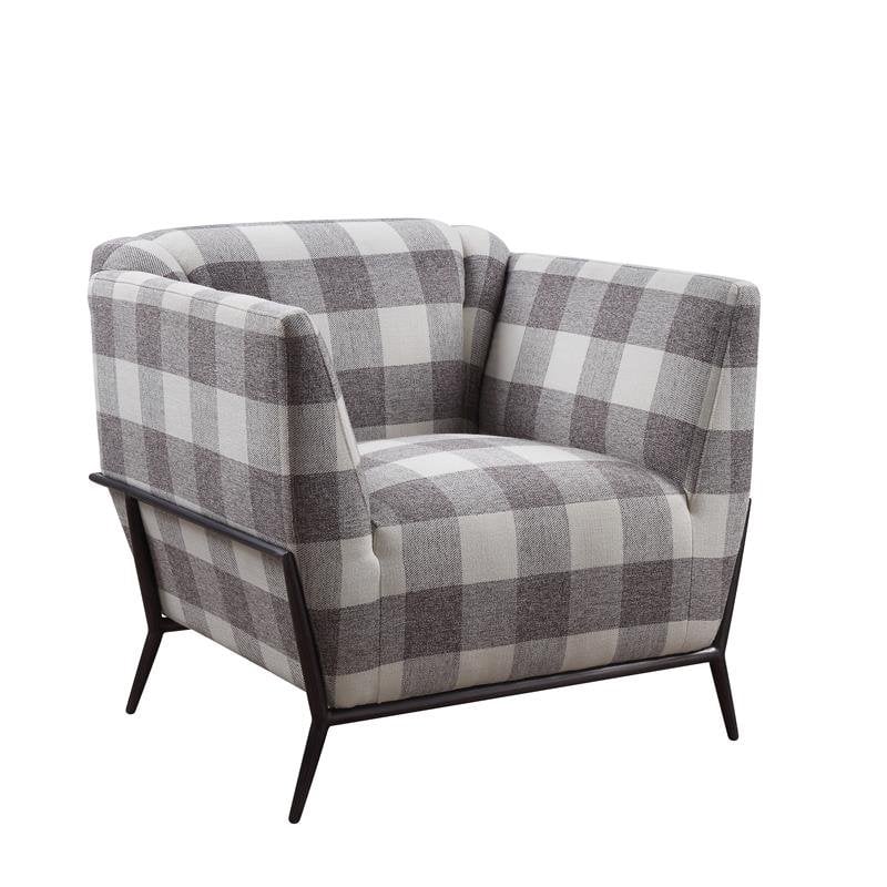 Bowery Hill Contemporary Plaid Accent Chair in Cherry