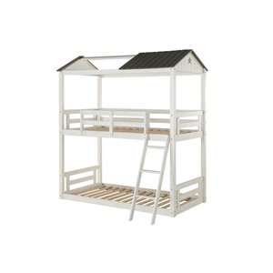 Bowery Hill Twin over Twin Bunk Bed in Weathered White and Gray