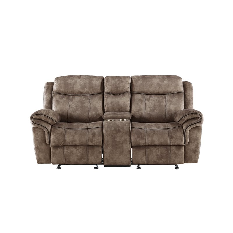 Bowery Hill Modern Velvet Reclining Loveseat with USB Dock/Console in Chocolate