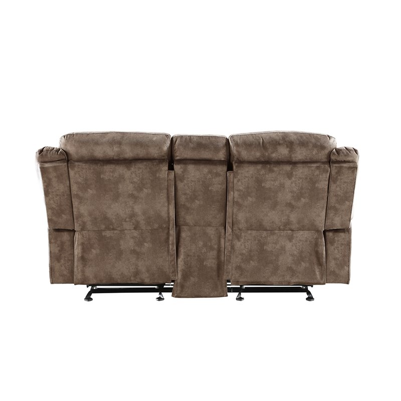 Bowery Hill Modern Velvet Reclining Loveseat with USB Dock/Console in Chocolate