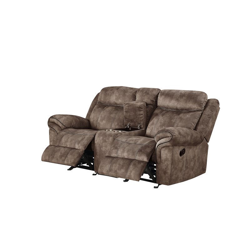 Bowery Hill Modern Velvet Reclining Loveseat with USB Dock/Console in Chocolate