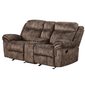 Bowery Hill Modern Velvet Reclining Loveseat with USB Dock/Console in Chocolate