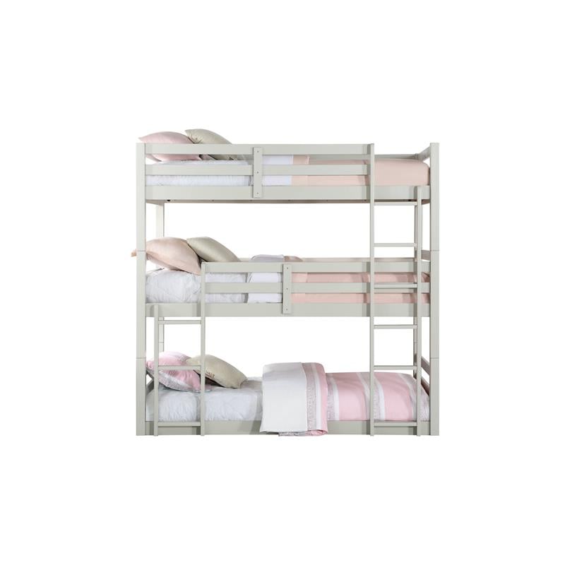 Bowery Hill Transitional Triple Twin Bunk Bed in Light Gray