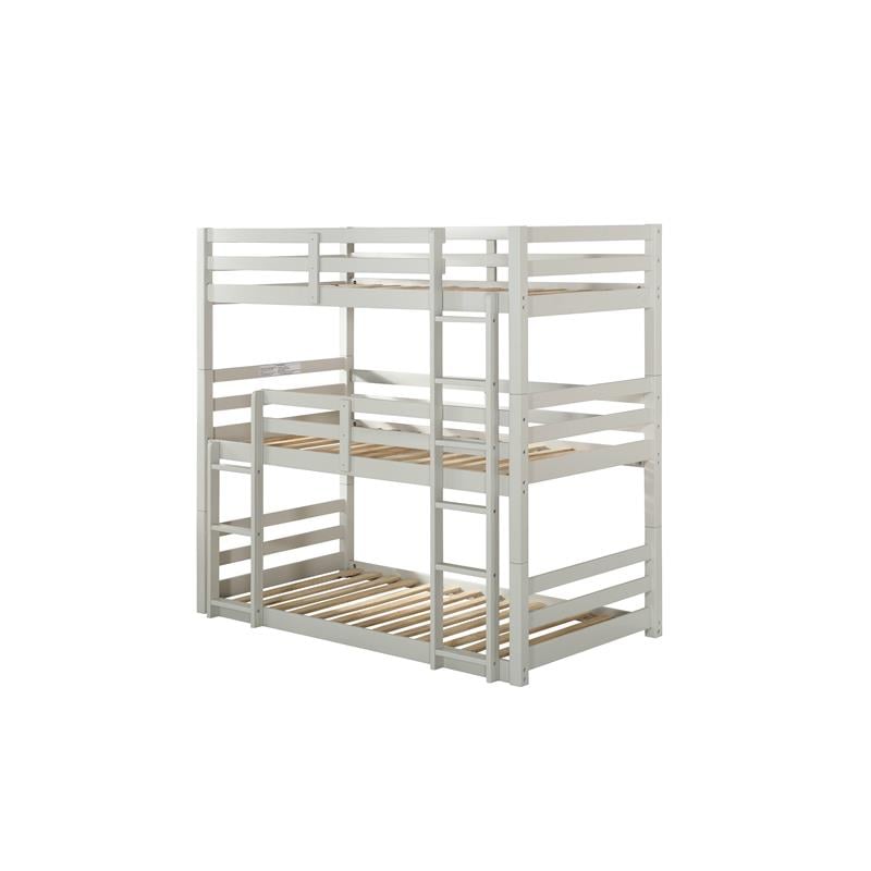 Bowery Hill Transitional Triple Twin Bunk Bed in Light Gray