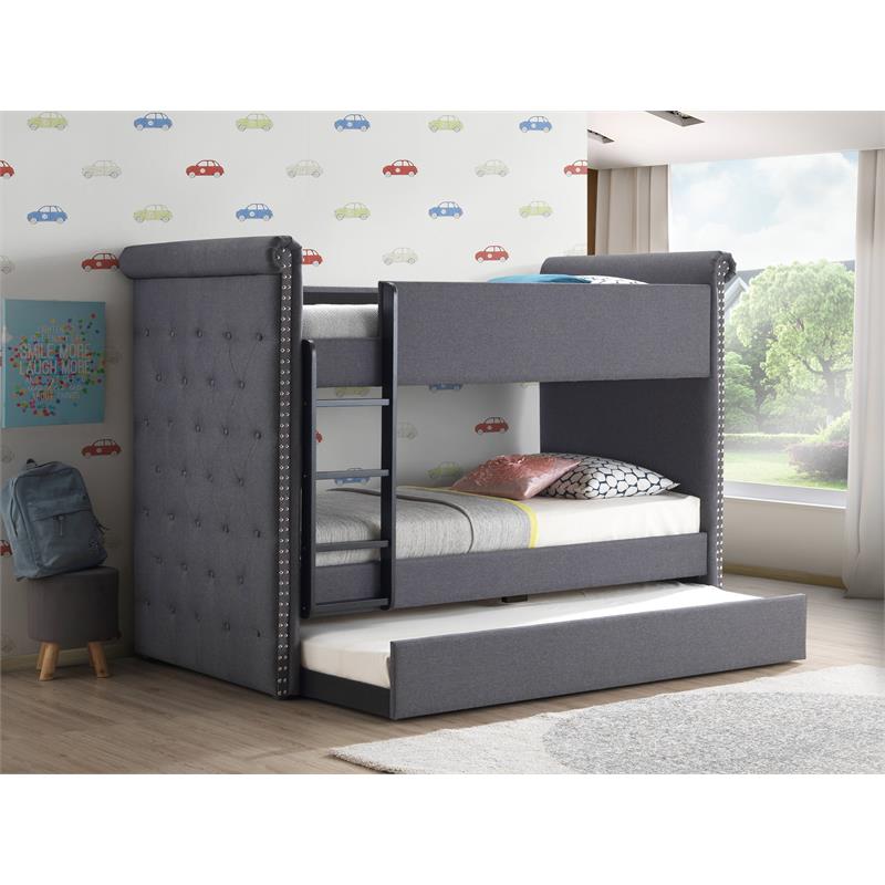 Bowery Hill Traditional Wood Twin over Twin Bunk Bed and Trundle in Gray