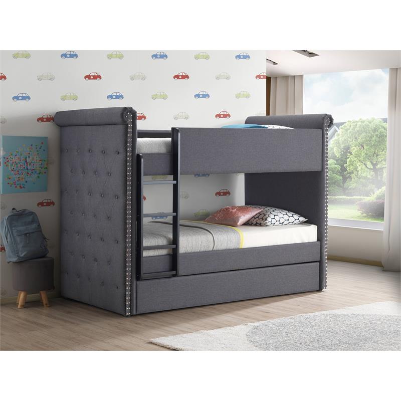 Bowery Hill Traditional Wood Twin over Twin Bunk Bed and Trundle in Gray