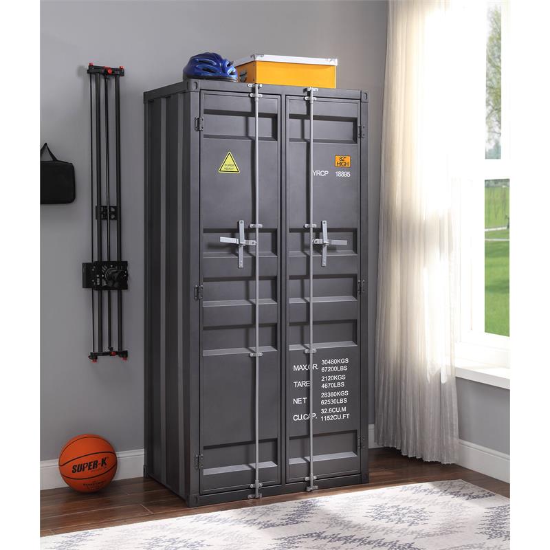 Bowery Hill Modern Double Door Metal Wardrobe in Gunmetal