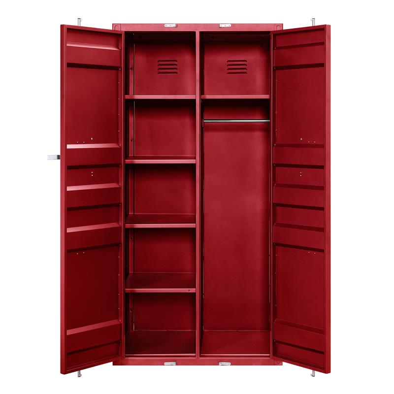 Bowery Hill Modern Double Door Metal Wardrobe in Red