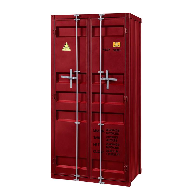 Bowery Hill Modern Double Door Metal Wardrobe in Red