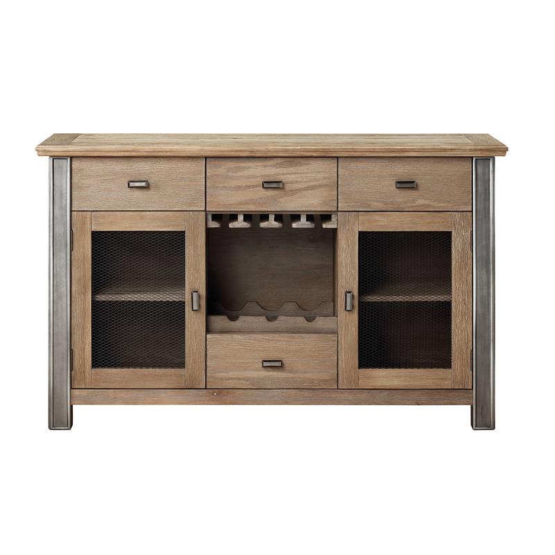 Bowery Hill Transitional 4 Drawer Server with Glass Doors in Maple