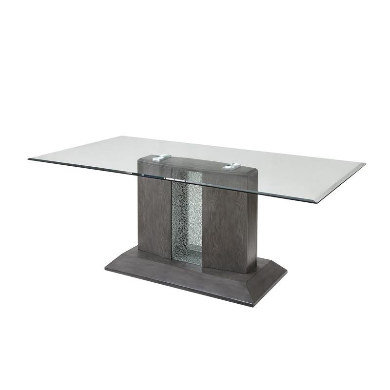 Bowery Hill Transitional Dining Table with Glass Top in Gray Oak BH