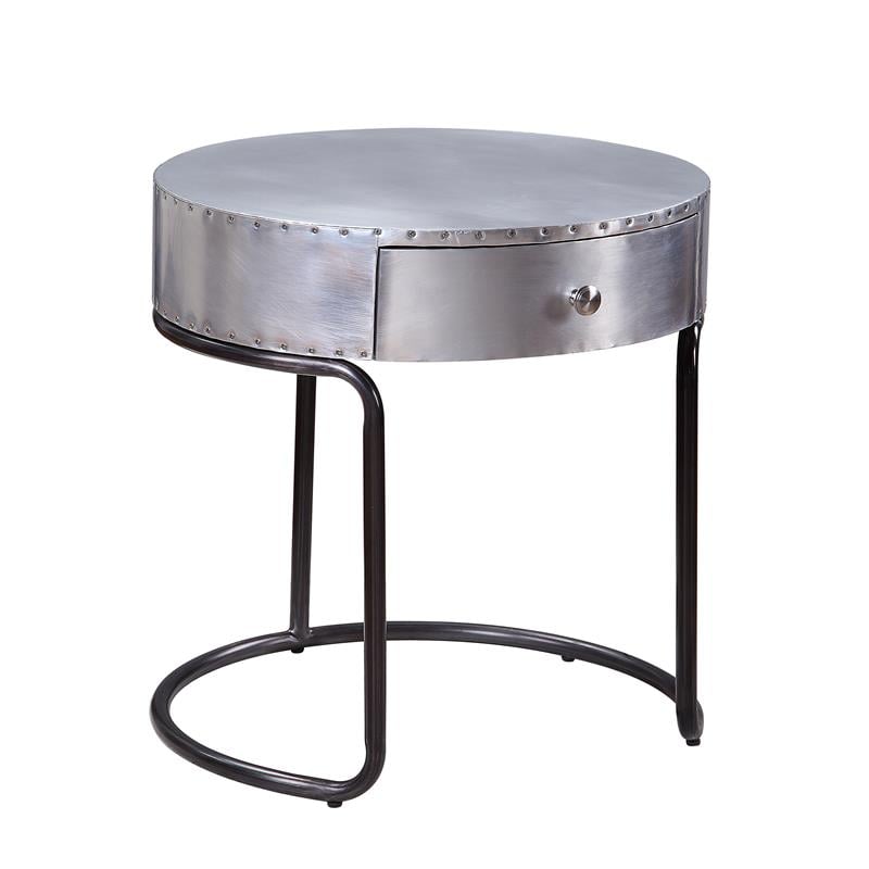Bowery Hill 1 Drawer Round End Table with Drawer in Silver