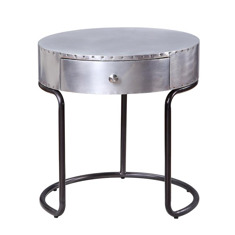 Bowery Hill 1 Drawer Round End Table with Drawer in Silver
