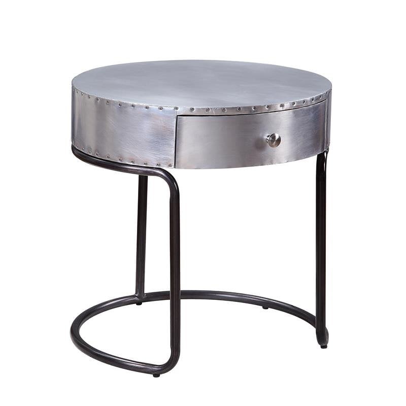 Bowery Hill 1 Drawer Round End Table with Drawer in Silver