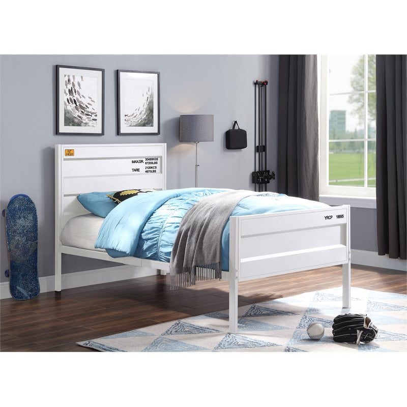 Bowery Hill Contemporary Low Profile Metal Twin Panel Bed in White