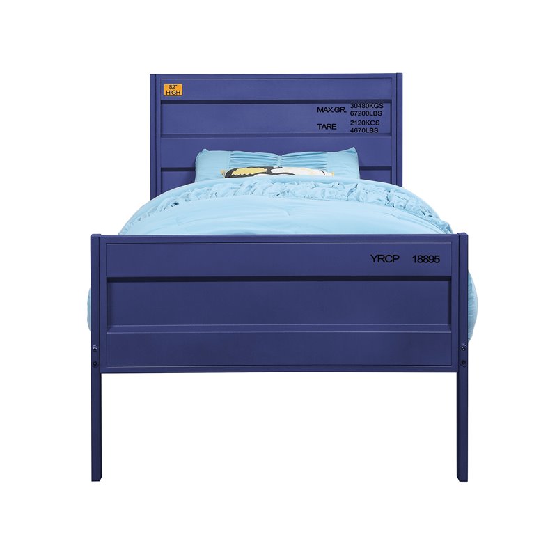 Bowery Hill Contemporary Low Profile Metal Full Panel Bed in Blue